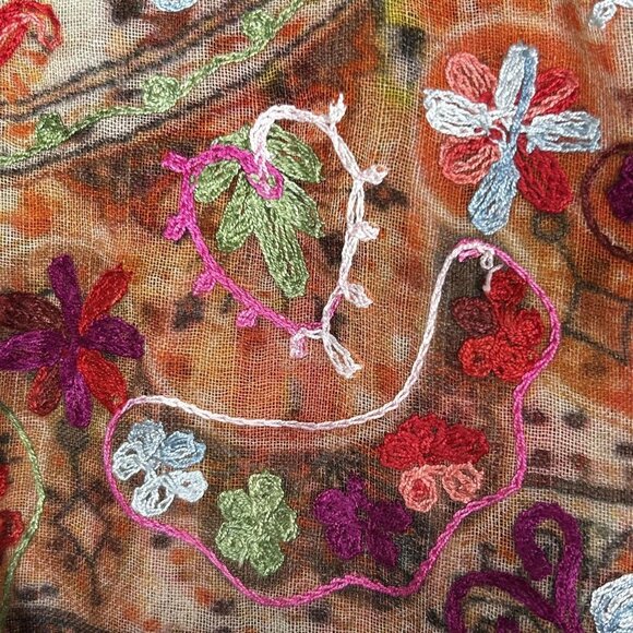 ANU Vest Womens Large Multicolor Sheer Wool Embroidered Paisley Boho Open Front - Picture 6 of 9